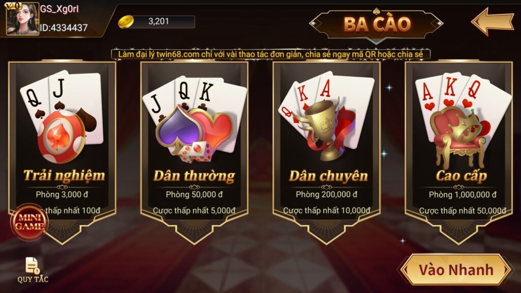 Sảnh game bài ba cào